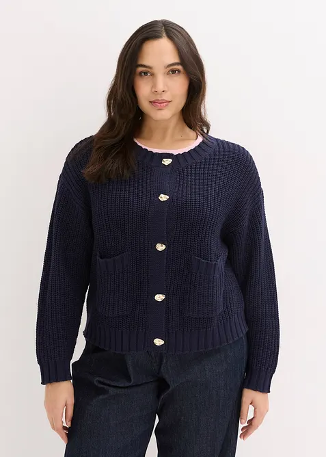 Grovstickad cardigan med hamrade knappar, bonprix