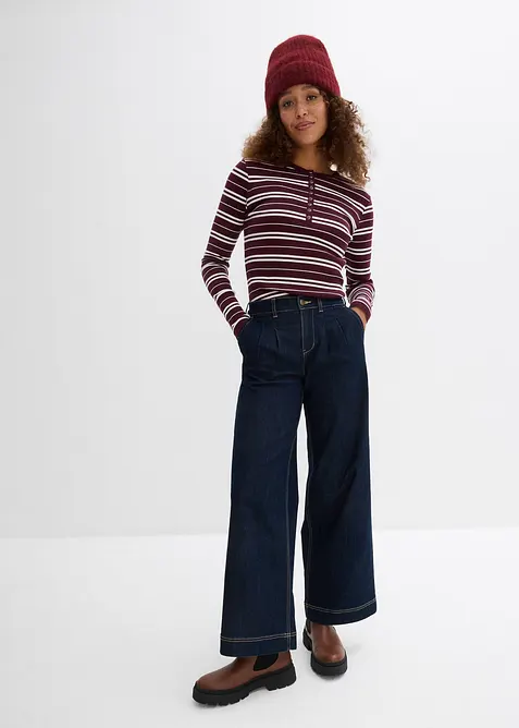 Wide Leg Jeans High Waist, med bekv&auml;m midja, bonprix