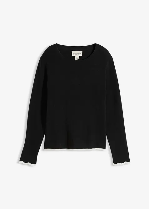 Stickad jumper med kontrasterande nederkant, bonprix