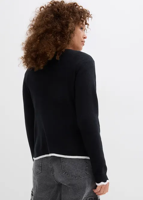 Stickad jumper med kontrasterande nederkant, bonprix