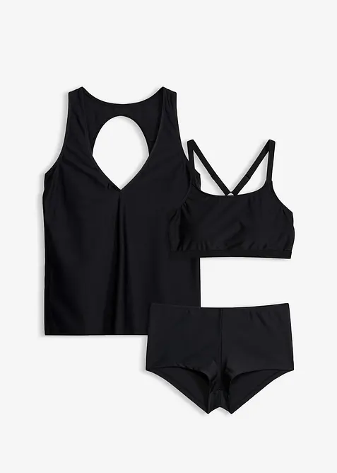 Tankini + bikini&ouml;verdel i band&aring;stil (3 delar), bonprix