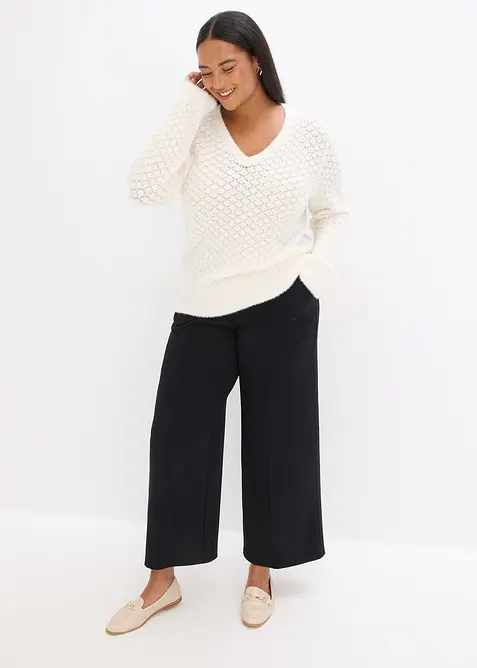 H&aring;lstickad tr&ouml;ja med fj&auml;dergarn, bonprix