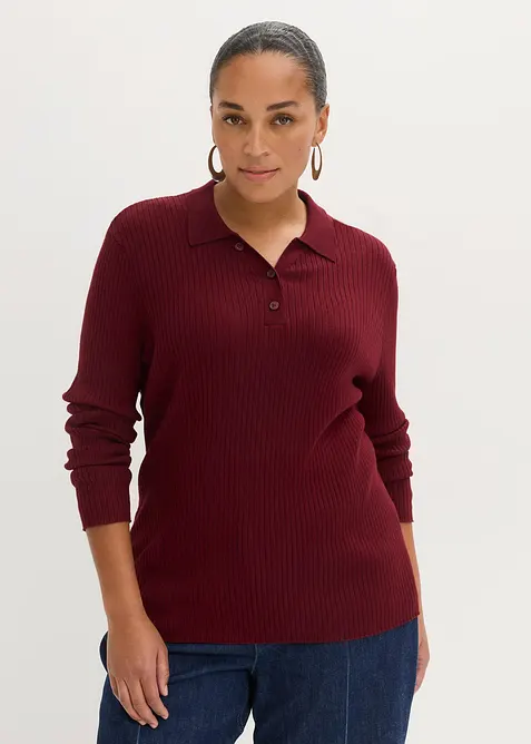 Ribbstickad pik&eacute;tr&ouml;ja i viskosmix, bonprix