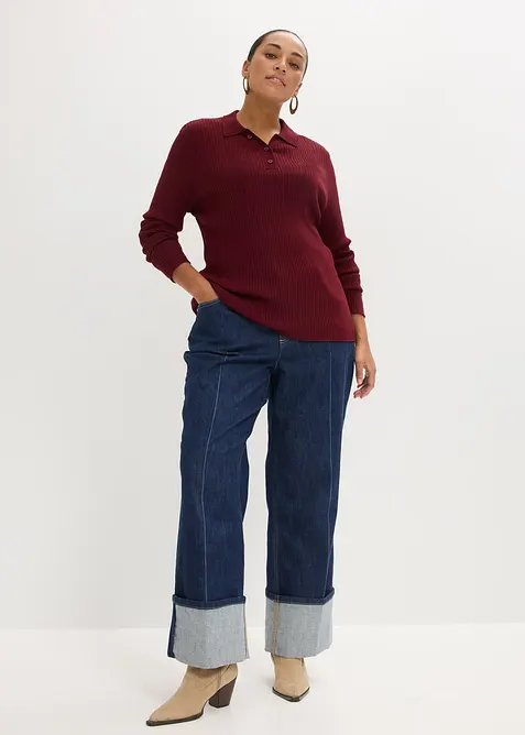 Ribbstickad pik&eacute;tr&ouml;ja i viskosmix, bonprix