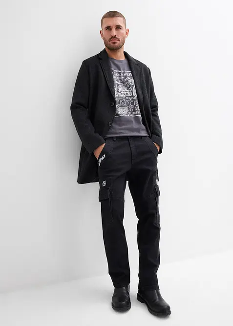 Relaxed Fit Cargo Stretch Jeans med bekv&auml;m midja, Straight, bonprix