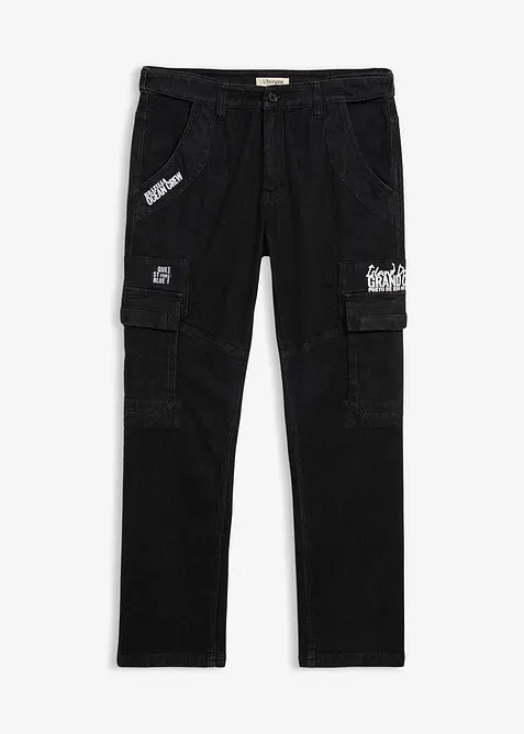 Relaxed Fit Cargo Stretch Jeans med bekv&auml;m midja, Straight, bonprix