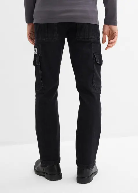 Relaxed Fit Cargo Stretch Jeans med bekv&auml;m midja, Straight, bonprix
