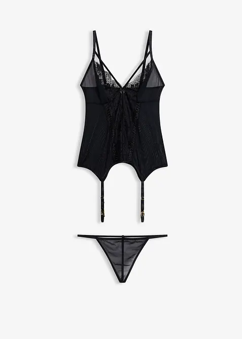 Korsett med strumpebandsh&aring;llare och stringtrosa (2 delar), bonprix