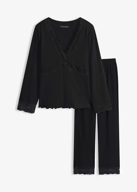 Pyjamas med spetsbes&auml;ttning, bonprix