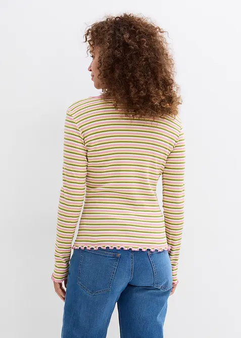 Randig ribbstickad topp i ekologisk bomull, bonprix