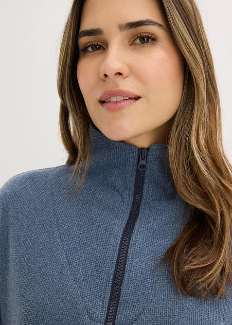 Tr&ouml;ja med krage och dragkedja och byxa, av v&aring;fflad jersey, bonprix