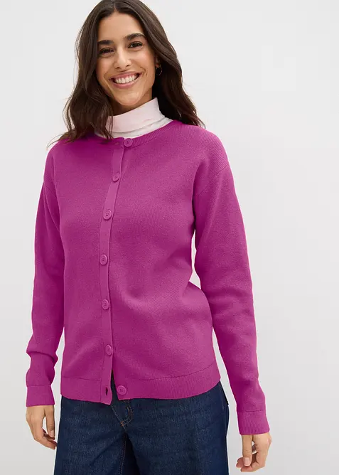 Finstickad cardigan med rund halsringning, bonprix