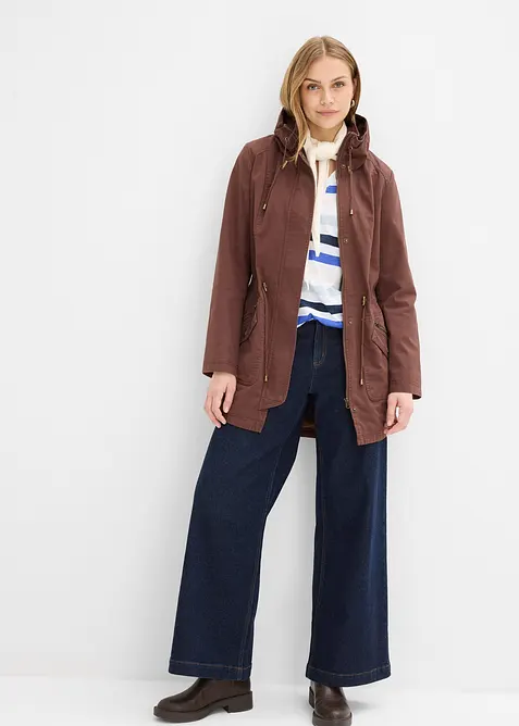 Kort bomullsparkas med st&aring;krage, figursydd, bonprix