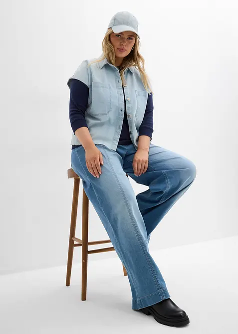 Wide Leg Jeans High Waist, med bekv&auml;m midja, Full Length, bonprix