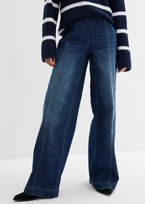 Wide Leg Jeans High Waist, med bekv&auml;m midja, Full Length, bonprix
