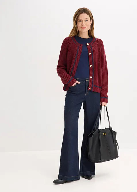 Cardigan med kontrastf&auml;rgade r&auml;nder, bonprix