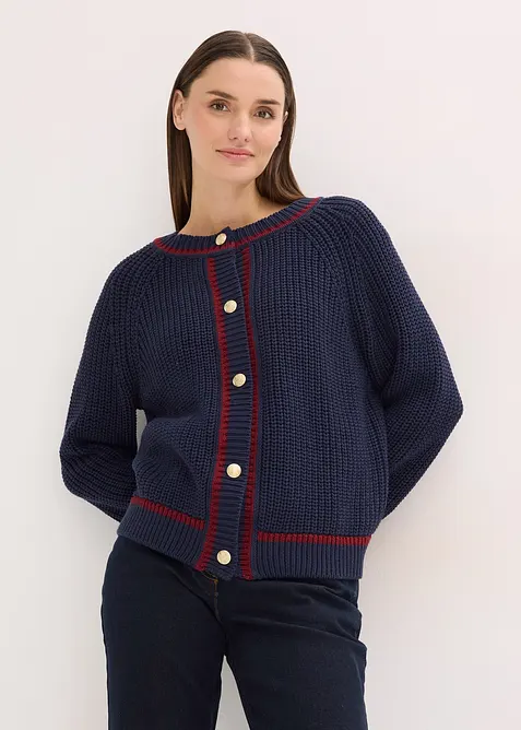 Cardigan med kontrastf&auml;rgade r&auml;nder, bonprix