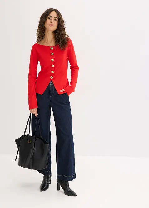 Cardigan med peplum och dekorativa knappar, bonprix