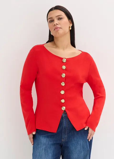 Cardigan med peplum och dekorativa knappar, bonprix