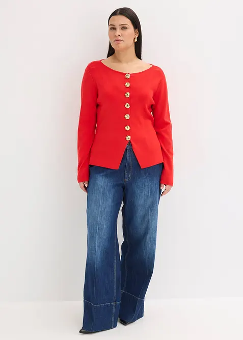 Cardigan med peplum och dekorativa knappar, bonprix