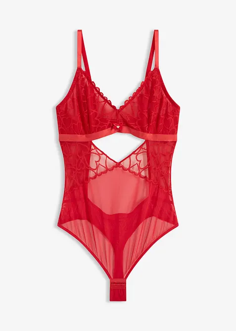 Stringbody med hj&auml;rtm&ouml;nstrad spets, bonprix