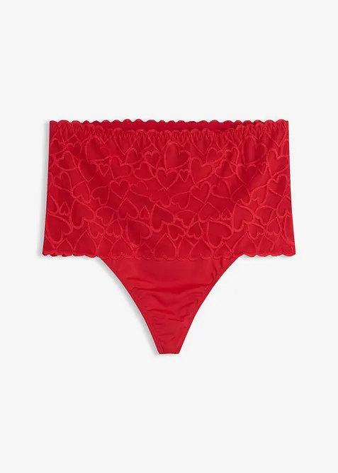 Stringtrosa med medelh&ouml;g formande effekt och hj&auml;rtm&ouml;nstrad spets, bonprix