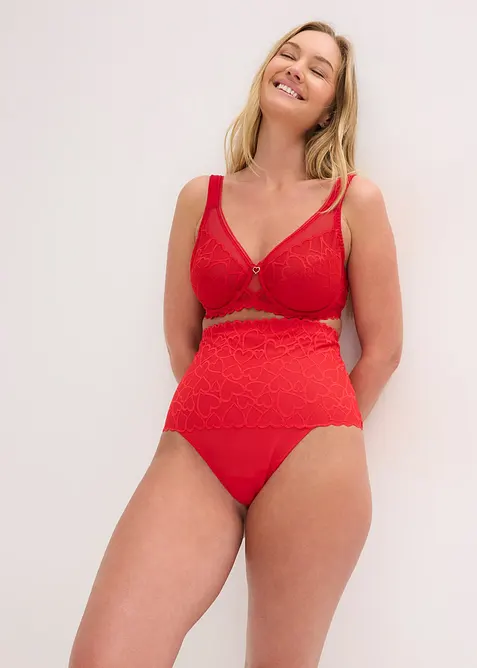 Stringtrosa med medelh&ouml;g formande effekt och hj&auml;rtm&ouml;nstrad spets, bonprix