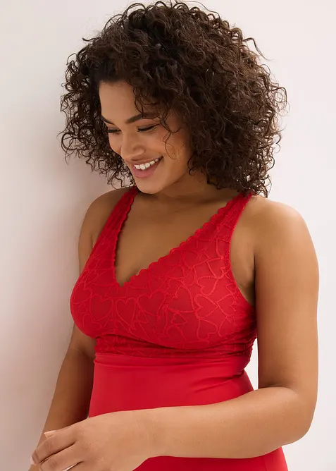 Body med medelh&ouml;g formande effekt och hj&auml;rtm&ouml;nstrad spets, bonprix