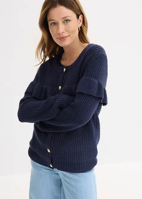 Finstickad cardigan i bomullsmix, bonprix