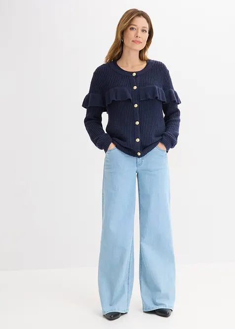 Finstickad cardigan i bomullsmix, bonprix