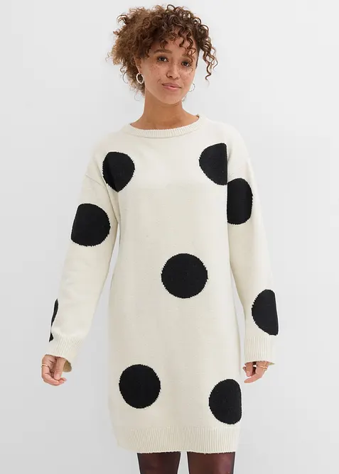 Stickad, prickig kl&auml;nning i oversizemodell, bonprix