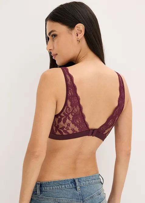 Ribbstickad bralette med ekologisk bomull och spets, bonprix