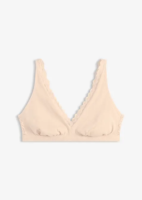 Ribbstickad bralette med ekologisk bomull och spets, bonprix