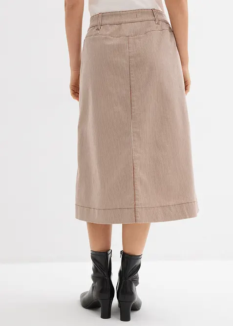 Randig mellanl&aring;ng kjol med knappar, bonprix