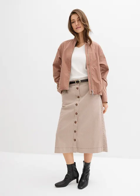 Randig mellanl&aring;ng kjol med knappar, bonprix