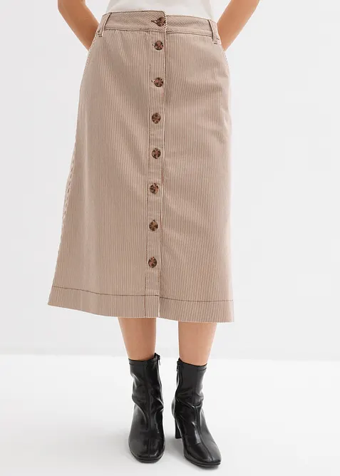 Randig mellanl&aring;ng kjol med knappar, bonprix