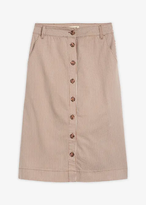 Randig mellanl&aring;ng kjol med knappar, bonprix