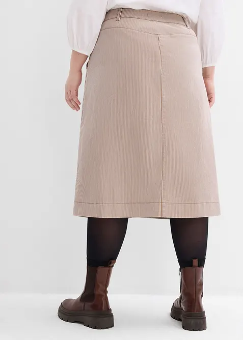 Randig mellanl&aring;ng kjol med knappar, bonprix