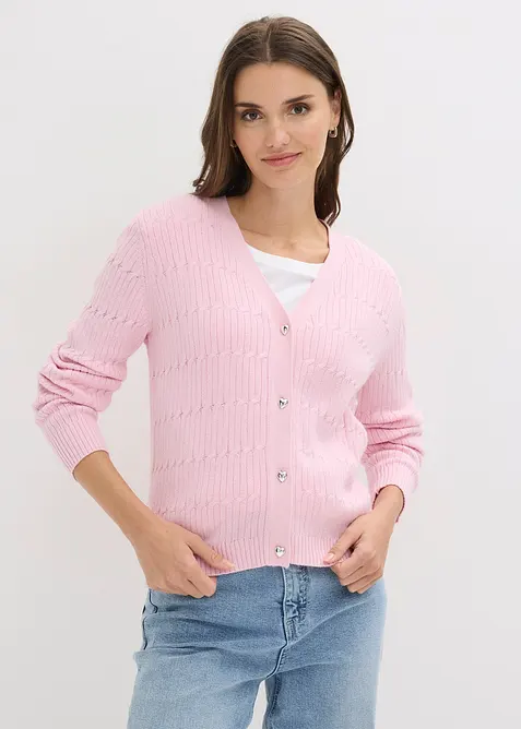 Finstickad cardigan i viskosmix, bonprix