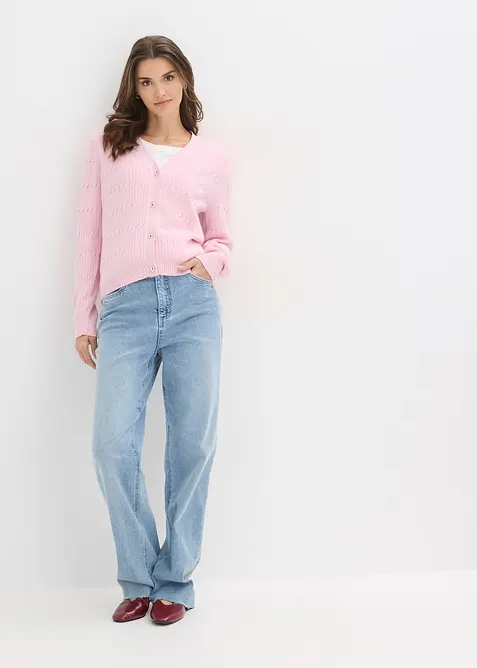 Finstickad cardigan i viskosmix, bonprix