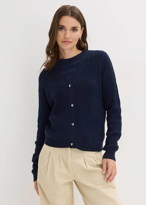 Finstickad cardigan i viskosmix, bonprix