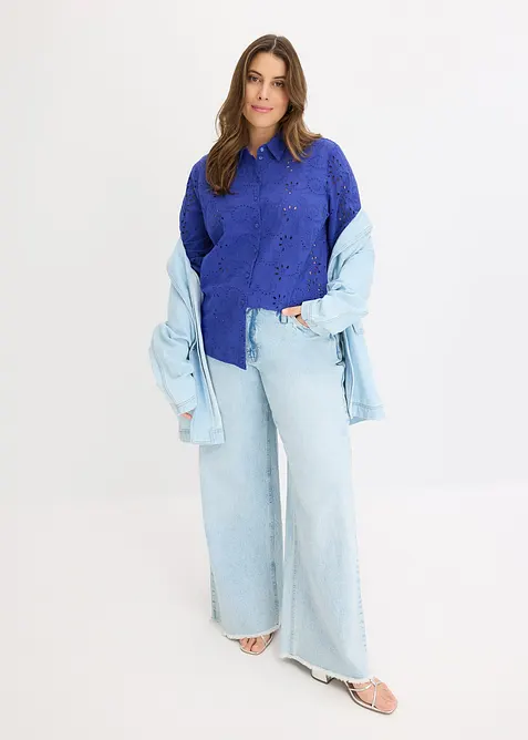 Blus med h&aring;lbroderi, bonprix