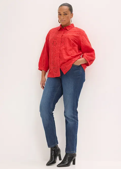 Blus med h&aring;lbroderi, bonprix