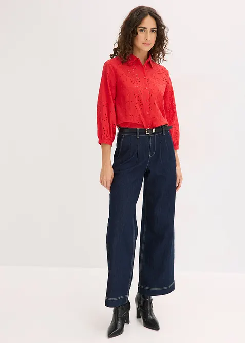 Blus med h&aring;lbroderi, bonprix