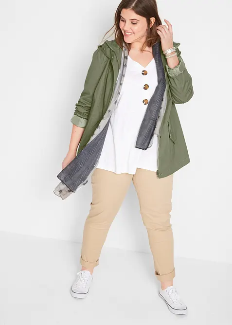 Bomullsparkas med m&ouml;nstrad huva, bonprix