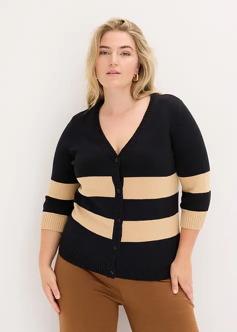 Randig bomullscardigan, bonprix