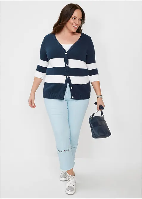 Randig bomullscardigan, bonprix