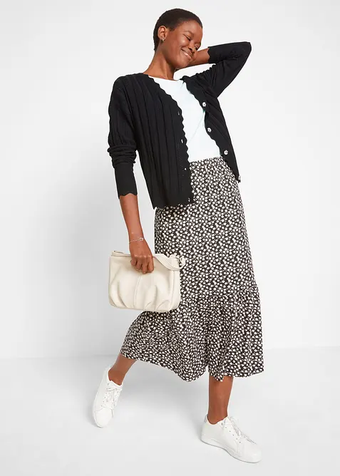 Kort h&aring;lm&ouml;nstrad cardigan, bonprix