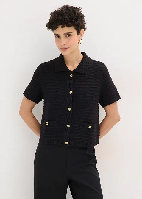 Stickad kofta med dekorativa knappar, bonprix
