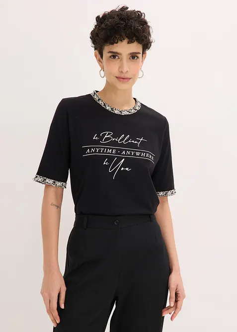 Topp av ekologisk bomull med applicerat band, bonprix